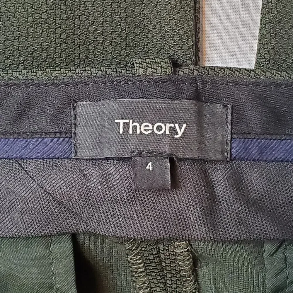 Theory Women's Size 4 Treeca K Oxford Knit Straight Pants Green